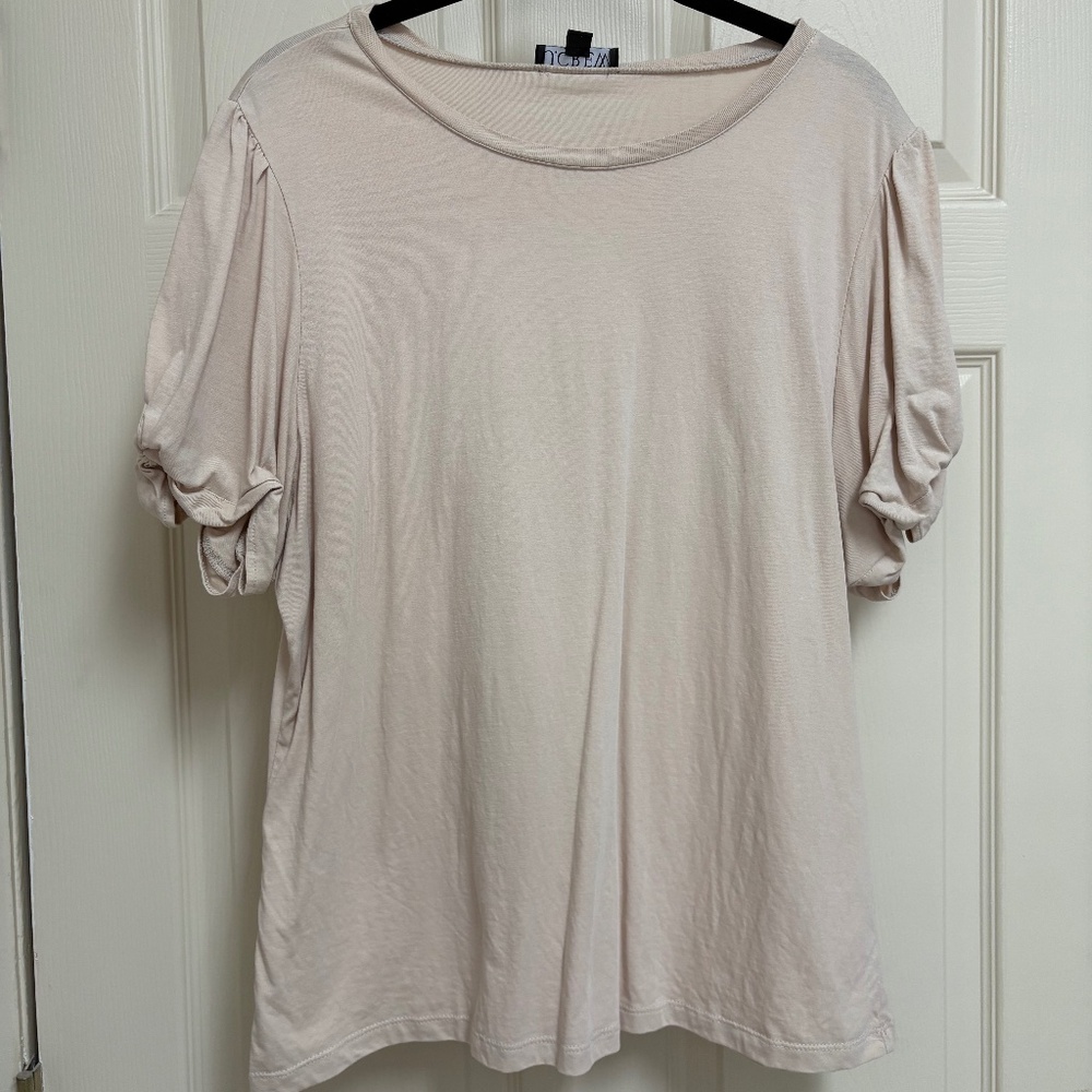 J Crew tan puff sleeve tee L